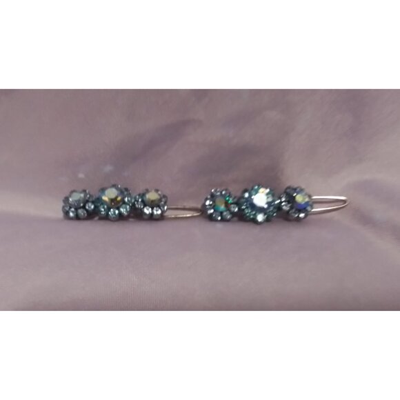 Vintage Blue Flower Aurora Borealis Crystal Hair Clips Barrettes Set of 2 - Picture 1 of 4
